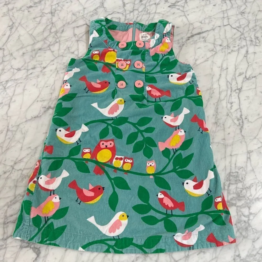 Mini Boden Girls Corduroy Bird Owl Retro Dress Size 7/8 Years - Picture 1 of 6